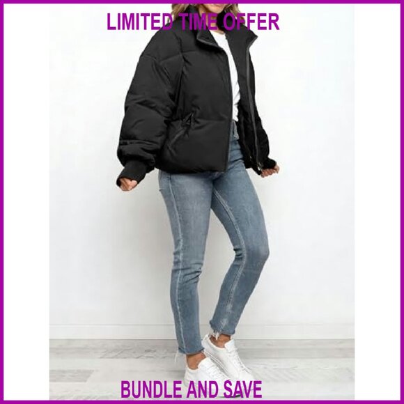 Women's Cropped Puffer Jacket Quilted Winter Coat Warm Short Outerwear - Picture 5 of 8
